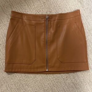 Free People Caramel Mini Leather Skirt with Front Zipper